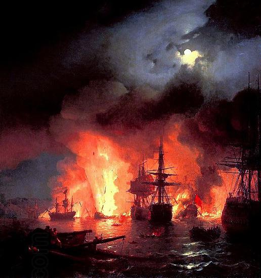 Ivan Aivazovsky Battle of cesme at Night China oil painting art